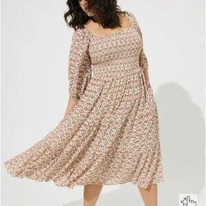 Torrid Boho Smocked Maxi Dress Floral Print Cream Multicolor Size 1